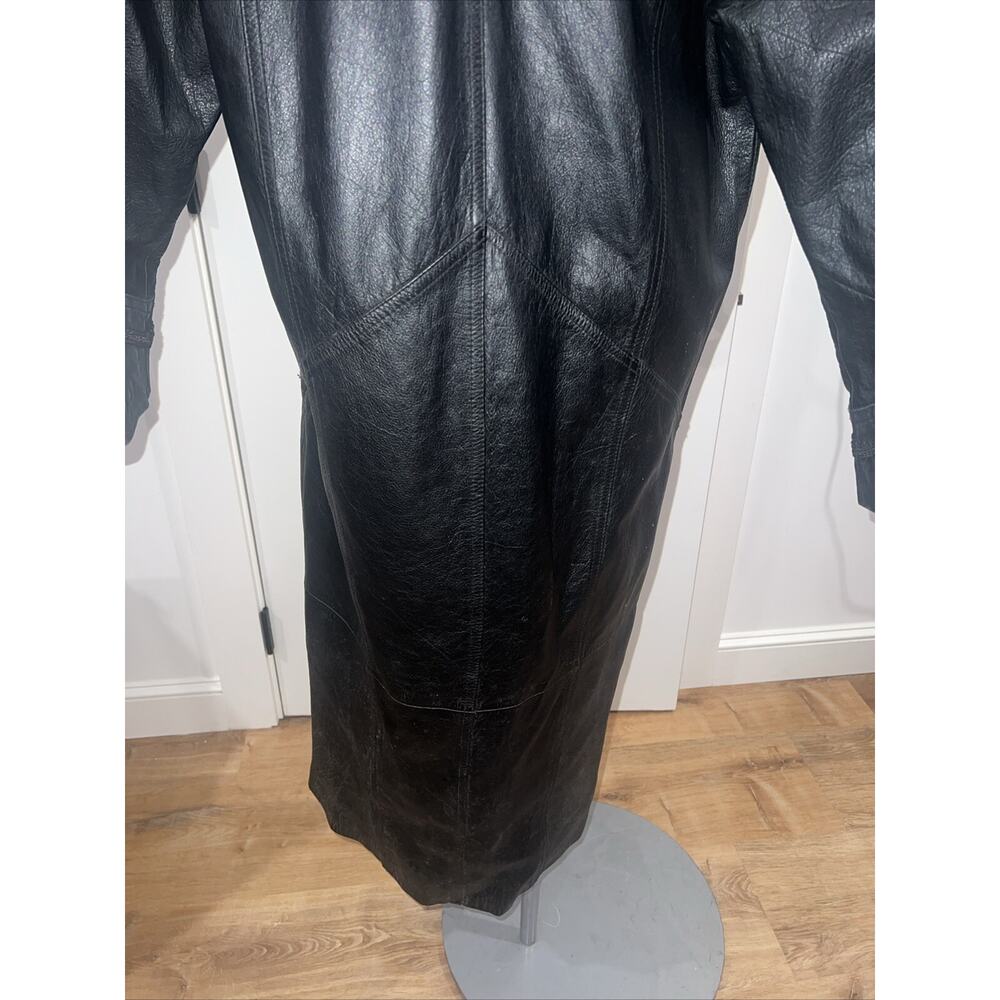 Winlit Womens Leather Paisley Vintage 80s Trench Coat Oversized Size M Black - Picture 8 of 9